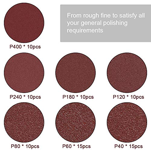 flintronic Disco de Lija, 80 Piezas Discos para Lijar ø 125 mm Grano Cada 15x40/60, 10x80/120/180/240/400, Discos de Pulir Velcro para Amoladorapara Lijadora orbital 8-Agujeros Velcro Papel De Lija