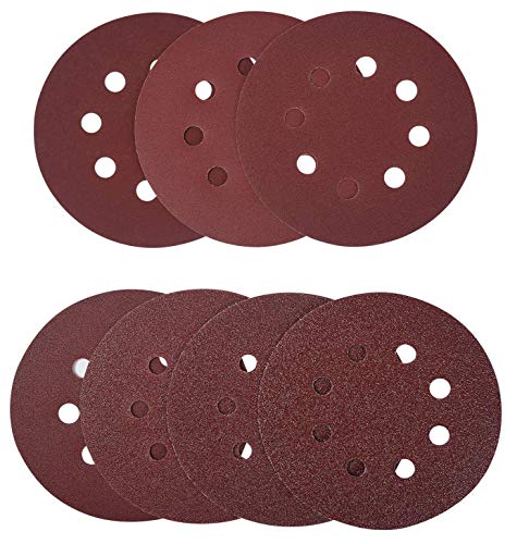 flintronic Disco de Lija, 80 Piezas Discos para Lijar ø 125 mm Grano Cada 15x40/60, 10x80/120/180/240/400, Discos de Pulir Velcro para Amoladorapara Lijadora orbital 8-Agujeros Velcro Papel De Lija