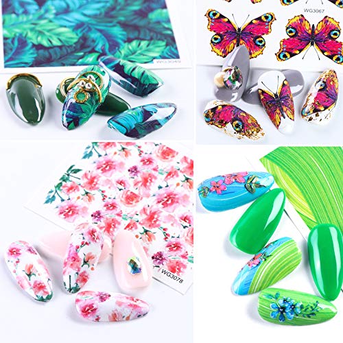 FLOFIA 45 Hojas Calcomanías Autoadherentes Pegatinas Uñas al Agua Transferencia Decorativas Etiqueta Engomada del Arte del Clavo Nail Stickers para DIY Decoración Uñas Manicura Nail Art Accesorios