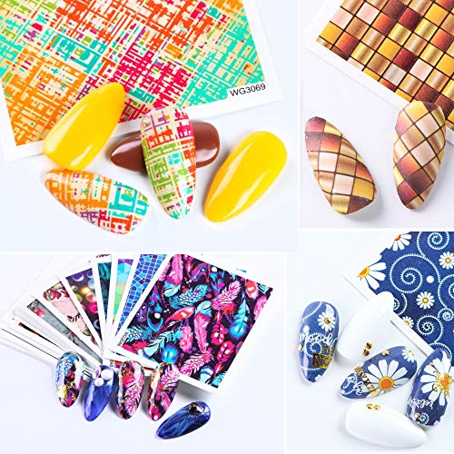 FLOFIA 45 Hojas Calcomanías Autoadherentes Pegatinas Uñas al Agua Transferencia Decorativas Etiqueta Engomada del Arte del Clavo Nail Stickers para DIY Decoración Uñas Manicura Nail Art Accesorios
