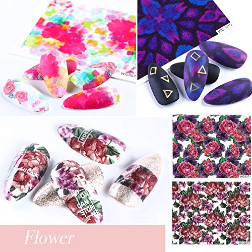 FLOFIA 45 Hojas Calcomanías Autoadherentes Pegatinas Uñas al Agua Transferencia Decorativas Etiqueta Engomada del Arte del Clavo Nail Stickers para DIY Decoración Uñas Manicura Nail Art Accesorios