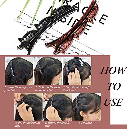 FLOFIA 6pcs Diademas con Pinzas Doble Capa Horquilla de Peinado de Doble Diademas con Clips Doble Bangs de Moda Diente Antideslizante Horquilla Trenza Hebilla Cabeza Tejida para mujer, Negro y Marrón