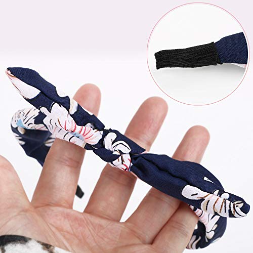 FLOFIA 8pcs Diademas para el Pelo Diadema Lazo Mujer con Alambre de Orejas de Conejo Diadema Vintage Retro con Nudo de Bowknot Lunares Rayas Flores Turbante Banda Cinta Pelo Cabello para Mujer Chica