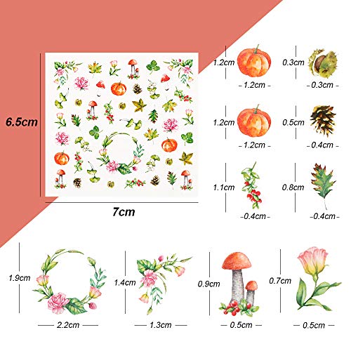 FLOFIA Pegatinas Uñas Otoño al Agua Decorativas Patron de Otoño Calcomanías Uñas Flores de Hoja de Arce de Moda Etiqueta Engomada Tatuaje Uñas Nail Art Stickers para Mujer Niñas Manicura DIY, 18 Hojas