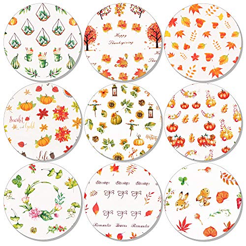 FLOFIA Pegatinas Uñas Otoño al Agua Decorativas Patron de Otoño Calcomanías Uñas Flores de Hoja de Arce de Moda Etiqueta Engomada Tatuaje Uñas Nail Art Stickers para Mujer Niñas Manicura DIY, 18 Hojas