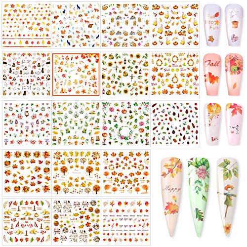 FLOFIA Pegatinas Uñas Otoño al Agua Decorativas Patron de Otoño Calcomanías Uñas Flores de Hoja de Arce de Moda Etiqueta Engomada Tatuaje Uñas Nail Art Stickers para Mujer Niñas Manicura DIY, 18 Hojas