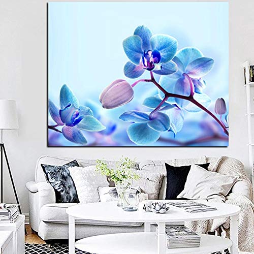 Flor de la orquídea azul pintura al óleo moderna impresión en lienzo HD cartel arte de la pared sala de estar sofá hogar sin marco pintura decorativa A25 60x90cm