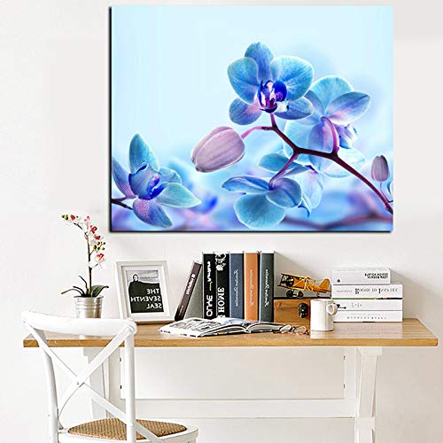 Flor de la orquídea azul pintura al óleo moderna impresión en lienzo HD cartel arte de la pared sala de estar sofá hogar sin marco pintura decorativa A25 60x90cm