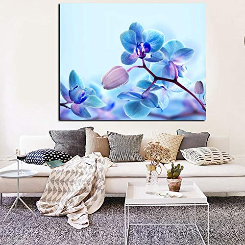 Flor de la orquídea azul pintura al óleo moderna impresión en lienzo HD cartel arte de la pared sala de estar sofá hogar sin marco pintura decorativa A25 60x90cm