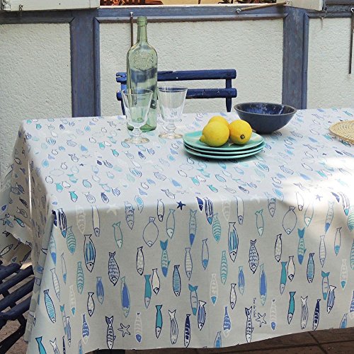 Flor de Sol n160roepoo – Mantel Redondo Antimanchas (Impermeable Tejido/ourlée 160 x 160 x 0,2 cm), Tela, Poisson/Océan, 160x160x0,2 cm