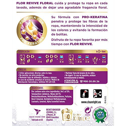 Flor Revive - Suavizante para la ropa concentrado, aroma floral - Pack de 8, hasta 400 dosis