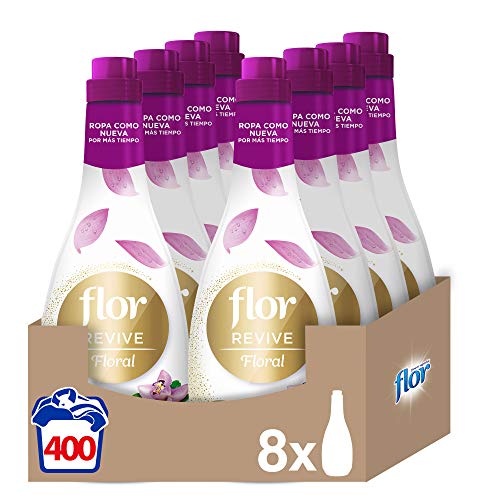Flor Revive - Suavizante para la ropa concentrado, aroma floral - Pack de 8, hasta 400 dosis