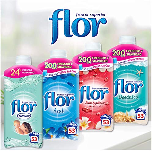 Flor - Suavizante para la ropa concentrado, aroma azul - Pack de 10, hasta 530 dosis