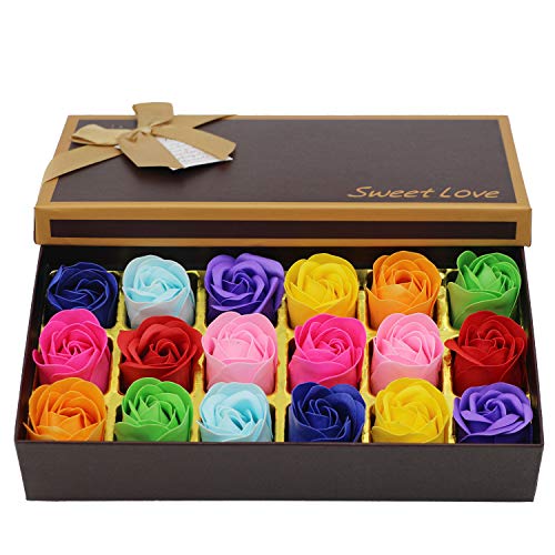 Floral Jabón de Baño Perfumado de Rosa Flores Hechas por la Naturaleza Aceite de Plantas para Navidad Día de San Valentín Día la Madre Día,18 Unids(Colorido)