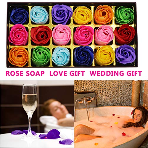 Floral Jabón de Baño Perfumado de Rosa Flores Hechas por la Naturaleza Aceite de Plantas para Navidad Día de San Valentín Día la Madre Día,18 Unids(Colorido)