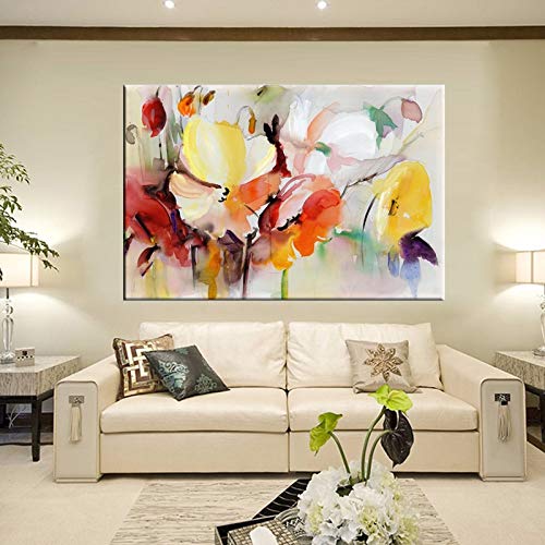 Flores de acuarela modernas Pintura de pared Flores de amapola pintadas a mano Imprimir en lienzo Imagen de pared para sala de estar Decoración para el hogar Regalo P88 20x30 cm Sin marco