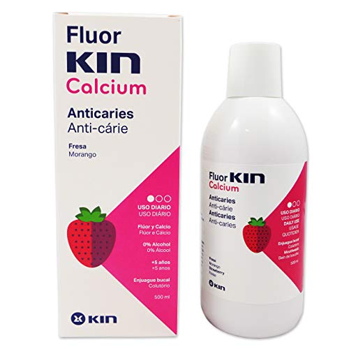 Fluor Kin Enjuague Bucal Infantil ~ Para Niños, con Sabor a Fresa 500 ml Calcio + Flúor