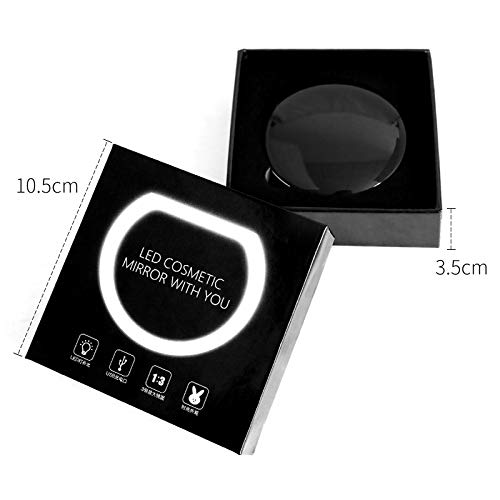 Flybiz Espejo de maquillaje de viaje, Espejo de Bolsillo Compacto Iluminado LED para Maquillaje, luz diurna, compacto, portátil, 1X/3X de Mano Portátil Doble Cara Iluminación Natural Plegable