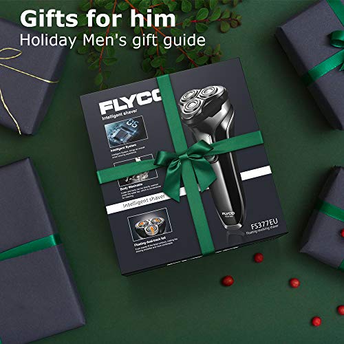 FLYCO Afeitadora Electrica Hombre, Máquina de Afeitar Inteligente con Display Digital, Uso en Húmedo y Seco, Bloqueo Inteligente con Funda de Viaje