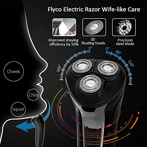 FLYCO Afeitadora Electrica Hombre, Máquina de Afeitar Inteligente con Display Digital, Uso en Húmedo y Seco, Bloqueo Inteligente con Funda de Viaje