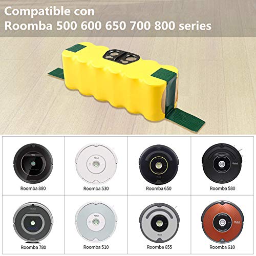 FLYLINKTECH 14.4V 4500mAh Ni-MH Aspiradoras de Repuesto Batería para iRobot Roomba 500 600 700 800 Series 530 531 532 535 536 540 550 552 560 570 580 595 620 650 660 760 770 780 790 870 980