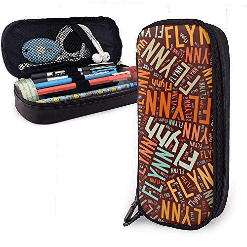Flynn American Apellido Estuche de cuero de alta capacidad Estuche para lápices Estuche grande Bolsa de almacenamiento Organizador Caja Bolígrafo portátil Bolso cosmético