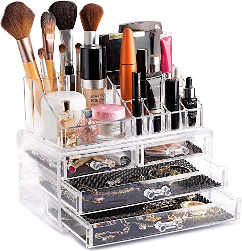 FOBUY Caja acrílica Estante de maquillajes Maquillaje Cosméticos Joyería Organizador (4 Drawers Clear C) (2 layer Color transparente)