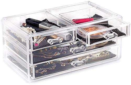 FOBUY Caja acrílica Estante de maquillajes Maquillaje Cosméticos Joyería Organizador (4 Drawers Clear C) (2 layer Color transparente)