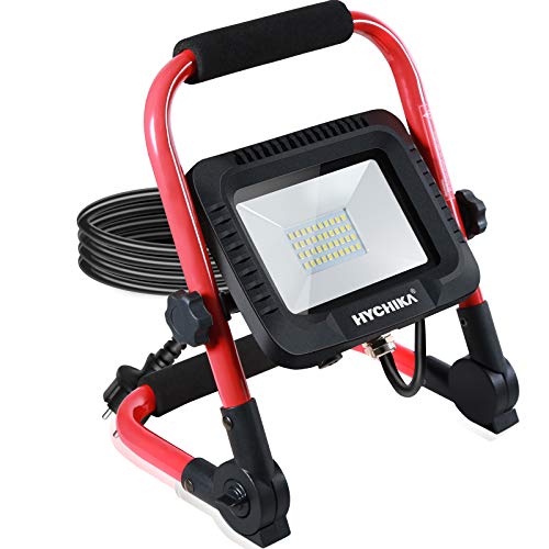 Foco de Trabajo LED 30W, HYCHIKA 3000 LM, 6500K Blanco Brillante, Impermeable IP65 para Uso en Exteriores, Luz de Trabajo Portátil Led, para Obras, Jardines, Garajes[Clase de eficiencia energética A++
