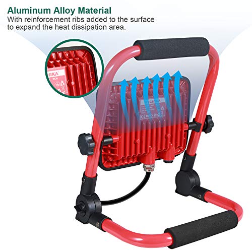 Foco de Trabajo LED 30W, HYCHIKA 3000 LM, 6500K Blanco Brillante, Impermeable IP65 para Uso en Exteriores, Luz de Trabajo Portátil Led, para Obras, Jardines, Garajes[Clase de eficiencia energética A++