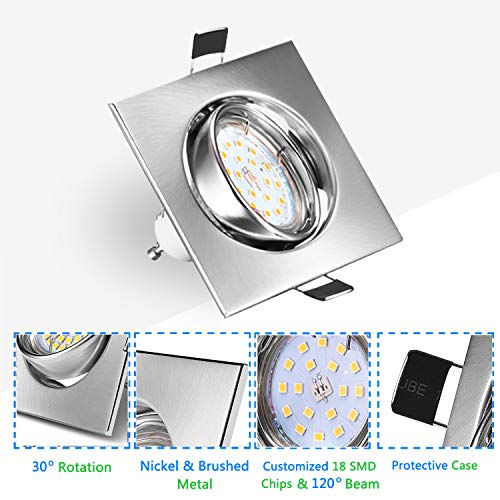 Foco Empotrable, Bojim 6x GU10 LED Luz de Techo 6W equivalente a 54W Incluye Bombilla GU10 Blanco Natural 4500K 600Lm Ojos de Buey Marco Cuadrado Esmerilado Ángulo Rotable 30°AC 220V-240V