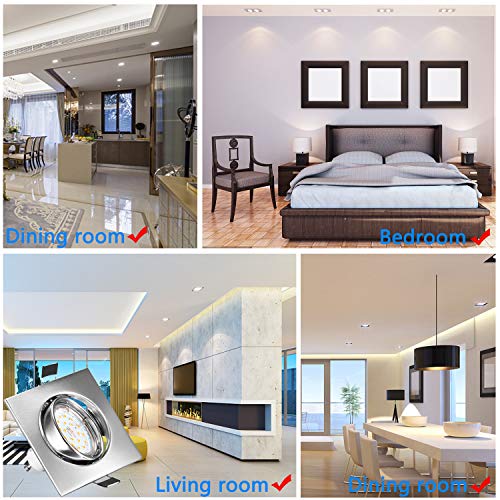 Foco Empotrable, Bojim 6x GU10 LED Luz de Techo 6W equivalente a 54W Incluye Bombilla GU10 Blanco Natural 4500K 600Lm Ojos de Buey Marco Cuadrado Esmerilado Ángulo Rotable 30°AC 220V-240V