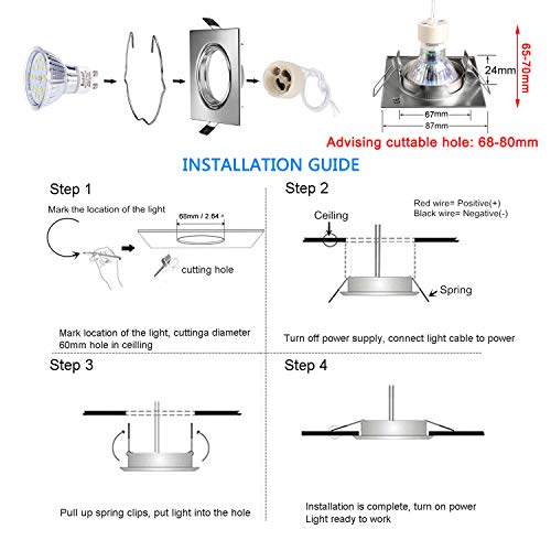 Foco Empotrable, Bojim 6x GU10 LED Luz de Techo 6W equivalente a 54W Incluye Bombilla GU10 Blanco Natural 4500K 600Lm Ojos de Buey Marco Cuadrado Esmerilado Ángulo Rotable 30°AC 220V-240V