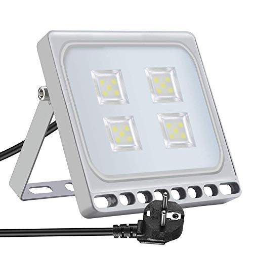 Foco LED exterior con Echufe, Resistente al Agua IP65, Focos LED Exteriores Jardín Terraza Fachada etc. (Blanco frío, 20w)