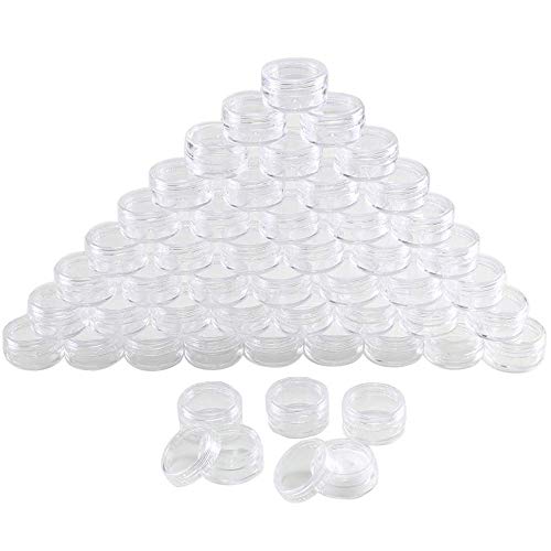 FOGAWA 50pcs 5 ml/5g Envase Cosmético Vacío Pequeño Plástico Transparente Puede Olla Cosmética Tarro Crema Mini Botella Cosméticos de Viaje con Tapa para Crema/Polvo/Loción/Pequeño Lazo del Oído