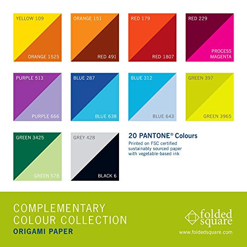 Folded Square Origami – Conjunto de Regalo de Papel para Papiroflexia | 100 Hojas, 15cm Cuadrado | Colección de Colores Complementarios