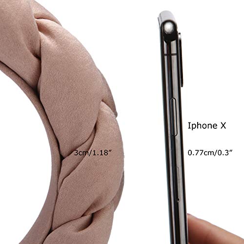 Folora Diadema de esponja gruesa satinada exagerada de moda de los años 90 con trenza retorcida, adecuada para mujeres y niñas