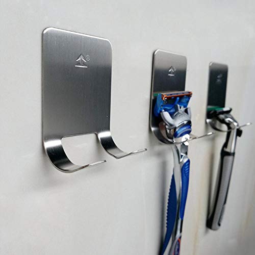 FOONEE - 2 ganchos de afeitar de acero inoxidable, ganchos de afeitar adhesivos multiusos resistentes para baño, cocina