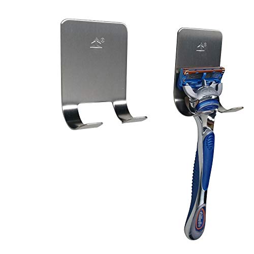 FOONEE - 2 ganchos de afeitar de acero inoxidable, ganchos de afeitar adhesivos multiusos resistentes para baño, cocina