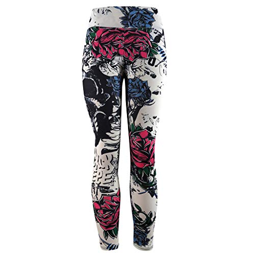 Fossen MuRope Pantalones Mujer Yoga Deporte Largo Compresion Otoño Invierno con Estampado de Calavera Sexy - Leggings Mujer Skinny Fitness de Vestir - Pants Casual para Chicas y Mujeres