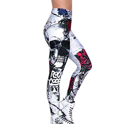 Fossen MuRope Pantalones Mujer Yoga Deporte Largo Compresion Otoño Invierno con Estampado de Calavera Sexy - Leggings Mujer Skinny Fitness de Vestir - Pants Casual para Chicas y Mujeres