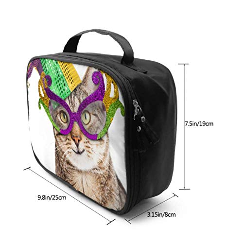Foto Divertida de un Gato Feliz con máscara de Carnaval Bolsas de cosméticos de Viaje para Mujeres Bolsa de Maquillaje para niñas Bolsa de cosméticos para Mujeres Bolsa Impresa multifunción para muje