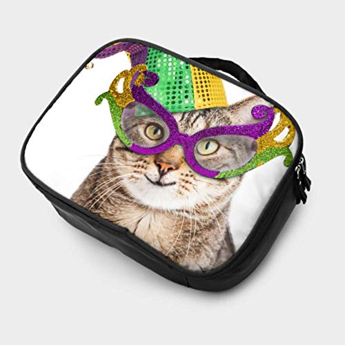 Foto Divertida de un Gato Feliz con máscara de Carnaval Bolsas de cosméticos de Viaje para Mujeres Bolsa de Maquillaje para niñas Bolsa de cosméticos para Mujeres Bolsa Impresa multifunción para muje