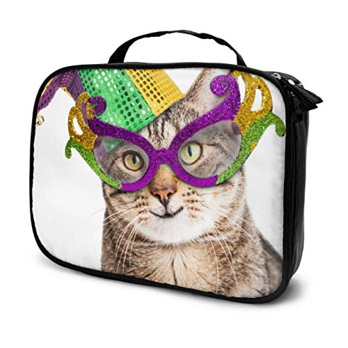 Foto Divertida de un Gato Feliz con máscara de Carnaval Bolsas de cosméticos de Viaje para Mujeres Bolsa de Maquillaje para niñas Bolsa de cosméticos para Mujeres Bolsa Impresa multifunción para muje