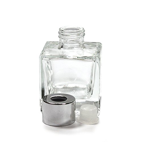 Frandy House - Juego de 4 botellas de cristal, tipo difusor, con tapa, de tamaño pequeño y cuadrado (6,35 cm de alto), de 50 ml, para fragancias, accesorios para difusor de varillas de repuesto