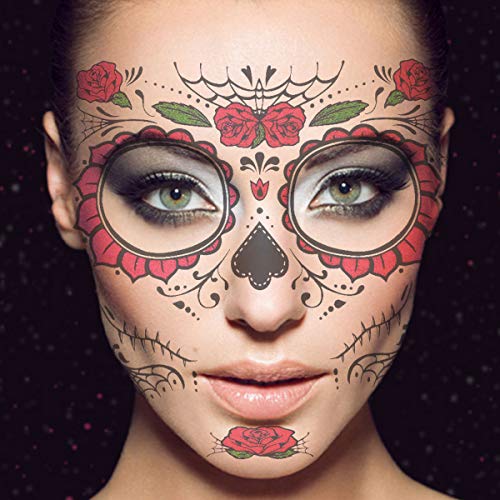 Frcolor 2pcs Tatuajes temporales de Esqueleto día de los Muertos Suministros Tatuajes de Cara Impermeable para Halloween