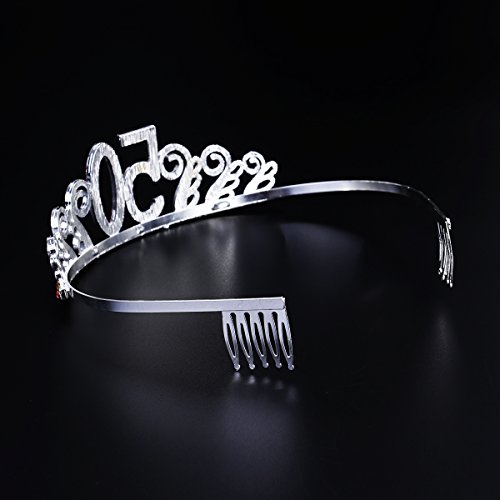 Frcolor Corona Cumpleaños 50 Años Diadema Cumpleaños Mujer Tiara Cristal con Peines (Plata Roja)