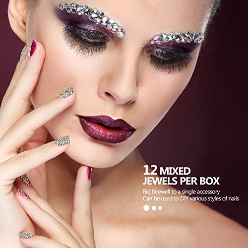 Frcolor - Juego de diamantes de imitación para decoración de uñas, incluye pinza y lápiz para sostener, 6 cajas