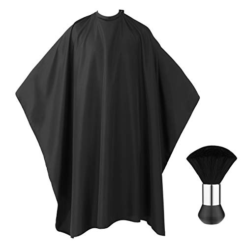 Frcolor Peluquería Cape Salon Cape Peluquería Delantal Vestido largo de corte de pelo negro, Cepillo para plumero incluido - 55"x 63"