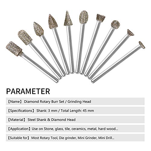 Fresas Diamante - GOXAWEE 20Pcs Juego de Brocas de Diamante Muela con Punta Montada / 3 mm Vástago para Dremel Herramientas Rotativas/Molienda Pulido Grabado de Bricolaje